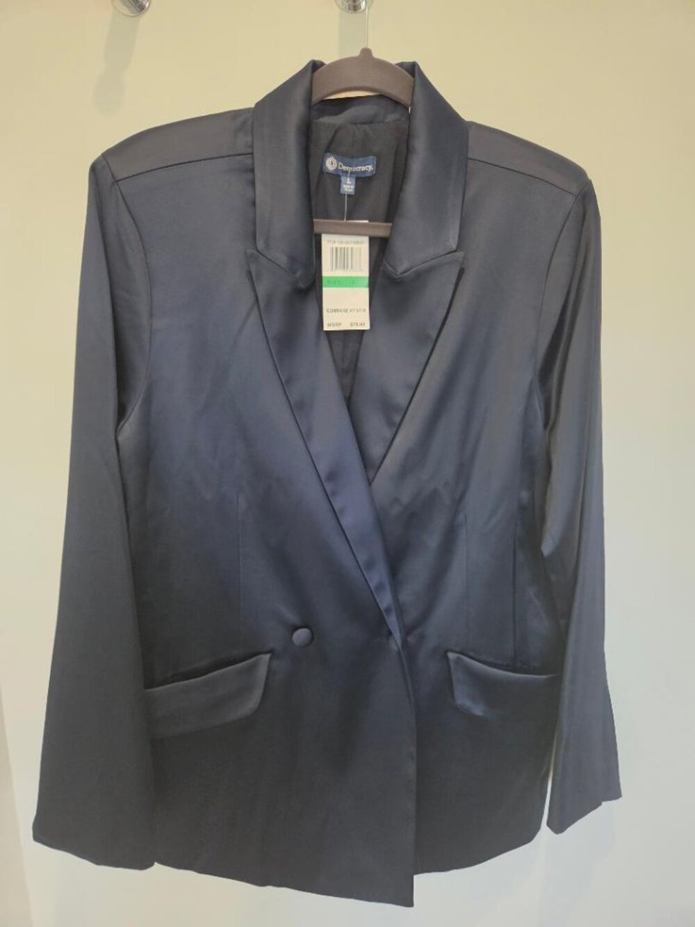 Democracy New With Tags Satin Navy Blue Double Breasted Blazer  sz Large